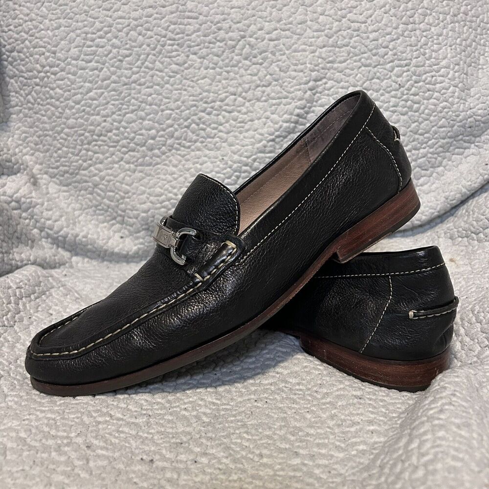 Donald J Pliner Men's Black Leather Loafers Shoes 12 Driving Casual work Dress